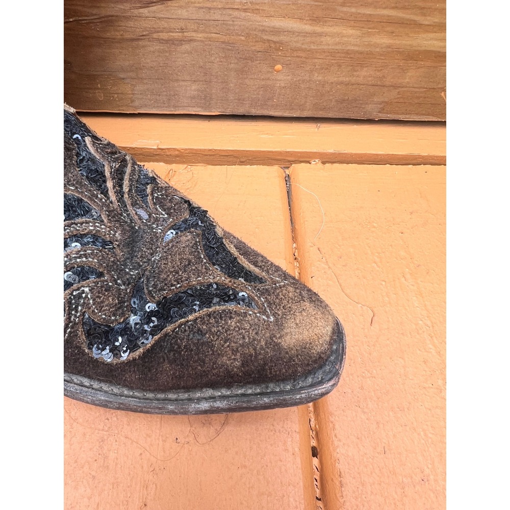 Corral Brown Distressed Leather Black Sequin Inlay Western Boots R1152 8.5M - Picture 10 of 13